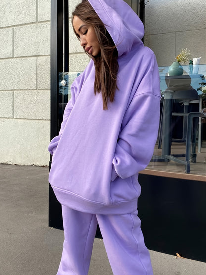 gbolsos  Casual Sporty Two-piece Set, Pocket Hoodie Sweatshirt & Elastic High Waist Sweatpants Outfits, Women's Clothing