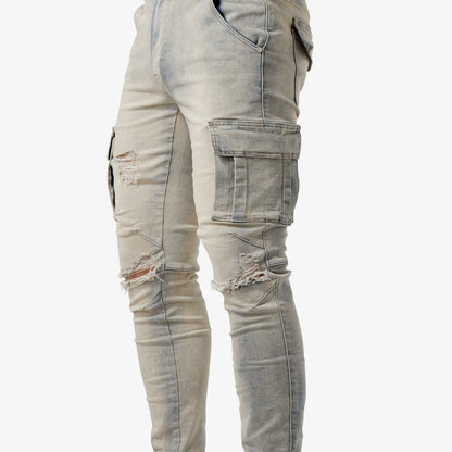 gbolsos  Men's Casual Multi Pocket Jeans, Street Style Medium Stretch Denim Pants
