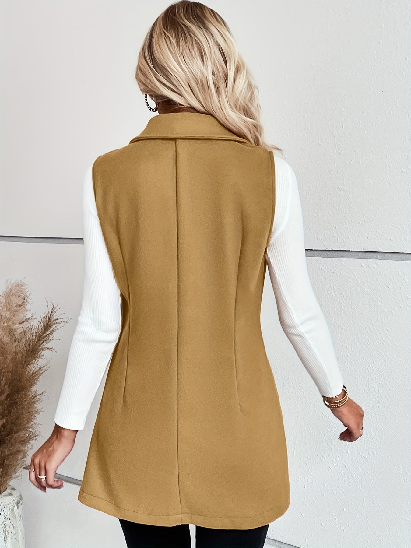 elveswallet  Dual Breasted Front Lapel Vest Jacket, Elegant Sleeveless Outwear For Fall & Winter, Women's Clothing
