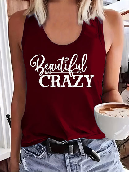 gbolsos  Letter Print Tank Top, Casual Scoop Neck Sleeveless Summer Tank Top, Women's Clothing