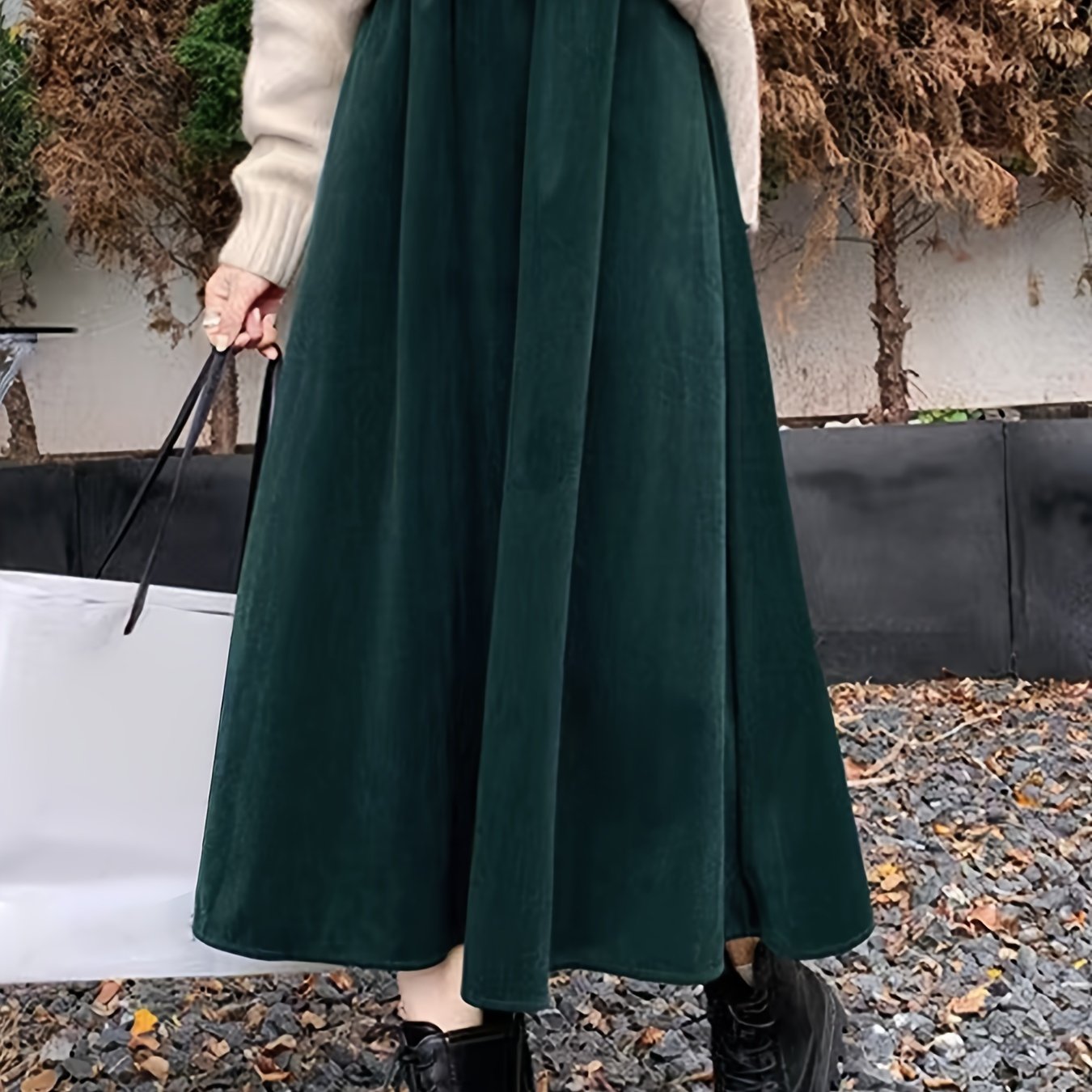 gbolsos  Plus Size Casual Skirt, Women's Plus Solid Elastic High Rise Swing Maxi Skirt With Pockets