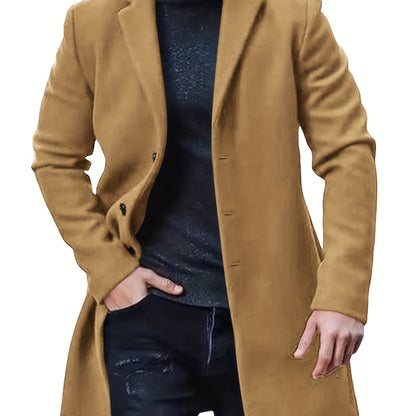 gbolsos  Men's Retro Trench Coat, Semi-formal Warm Single Breasted Overcoat For Fall Winter Business