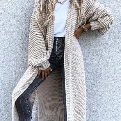 Solid Open Front Side Split Cardigan, Casual Long Sleeve Cardigan For Spring & Fall, Women's Clothing