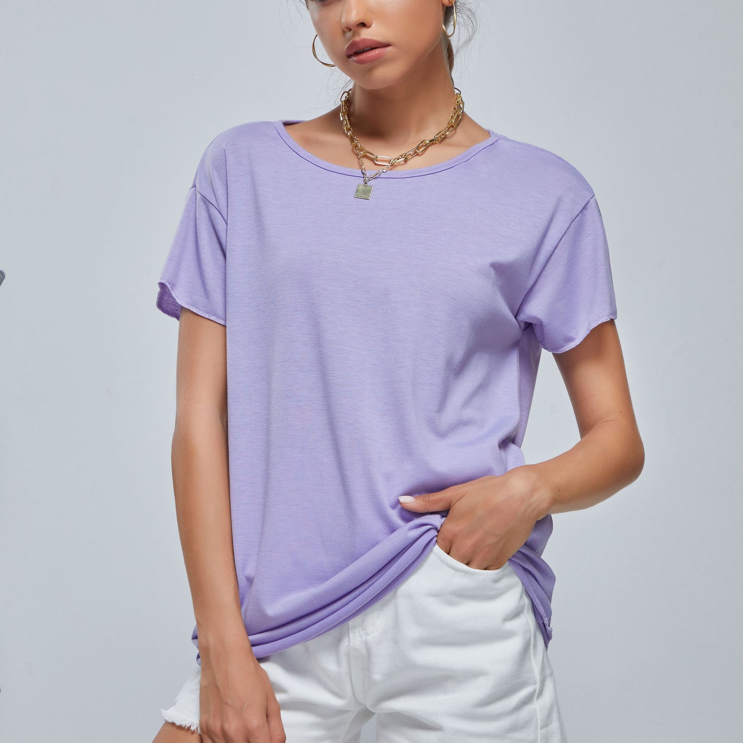 gbolsos  Solid Color Loose Short Sleeve T-shirt, Sports Fitness Yoga Running Top, Women's Activewear