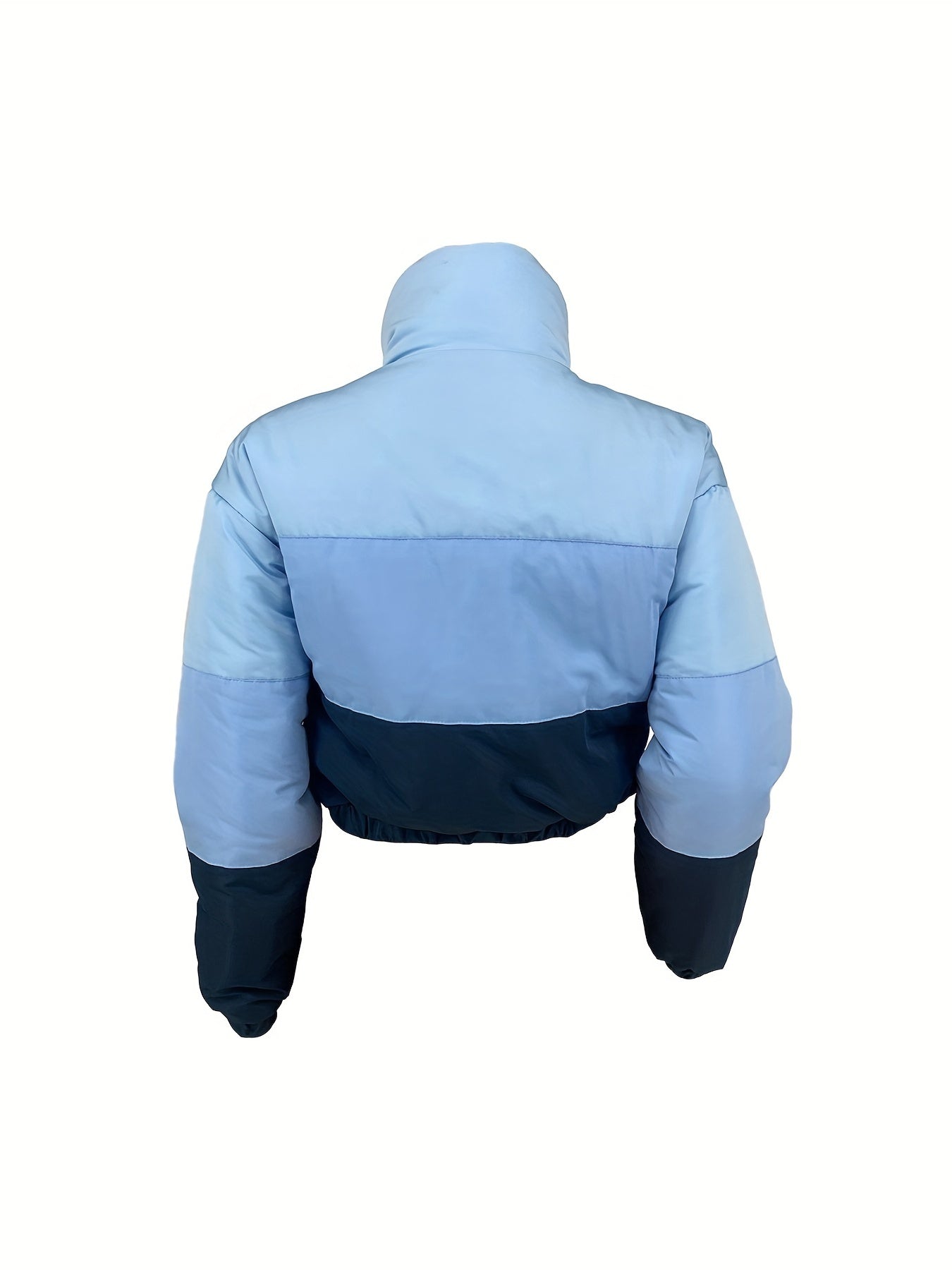 gbolsos  Color Block Zip Front Puffy Jacket, Casual Long Sleeve Warm Crop Coat For Winter, Women's Clothing