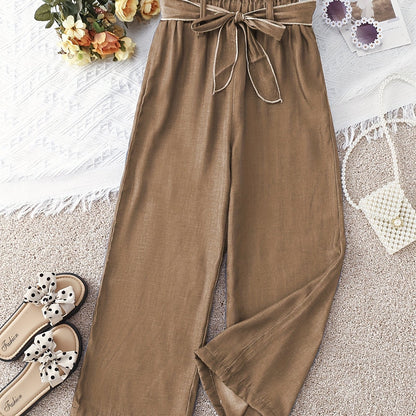 gbolsos  Girls' Cosy Faux Denim Print Wide Leg Casual Pants Trousers With Belt For Spring/Summer/Fall