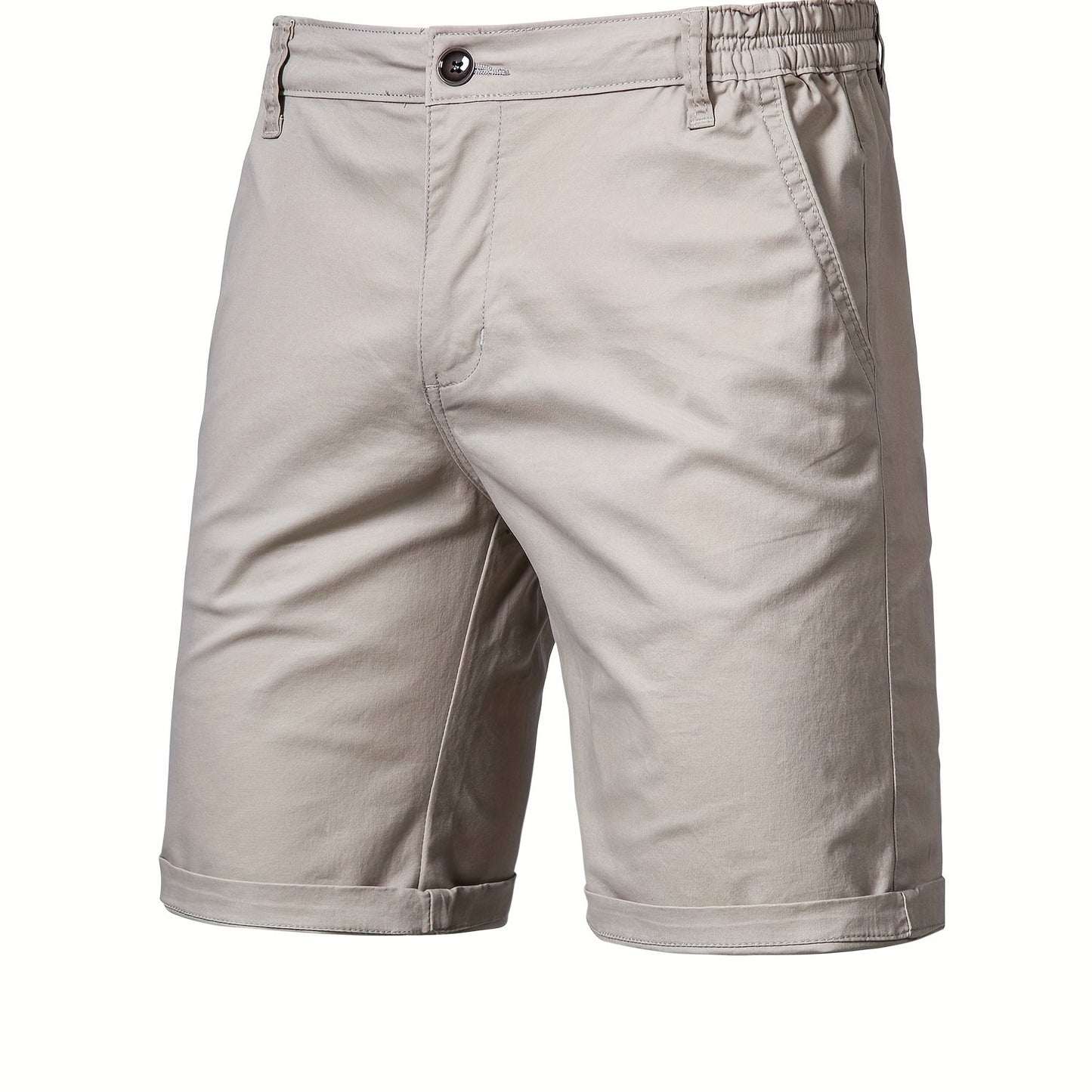 gbolsos   Men's Classic Fit Cotton Twill Flat Front Solid Chino Short With Slant Pockets And Elastic Waist