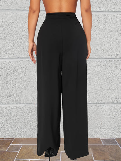 gbolsos  Button Front Wide Leg Pants, Casual Loose Pants For Spring & Summer, Women's Clothing