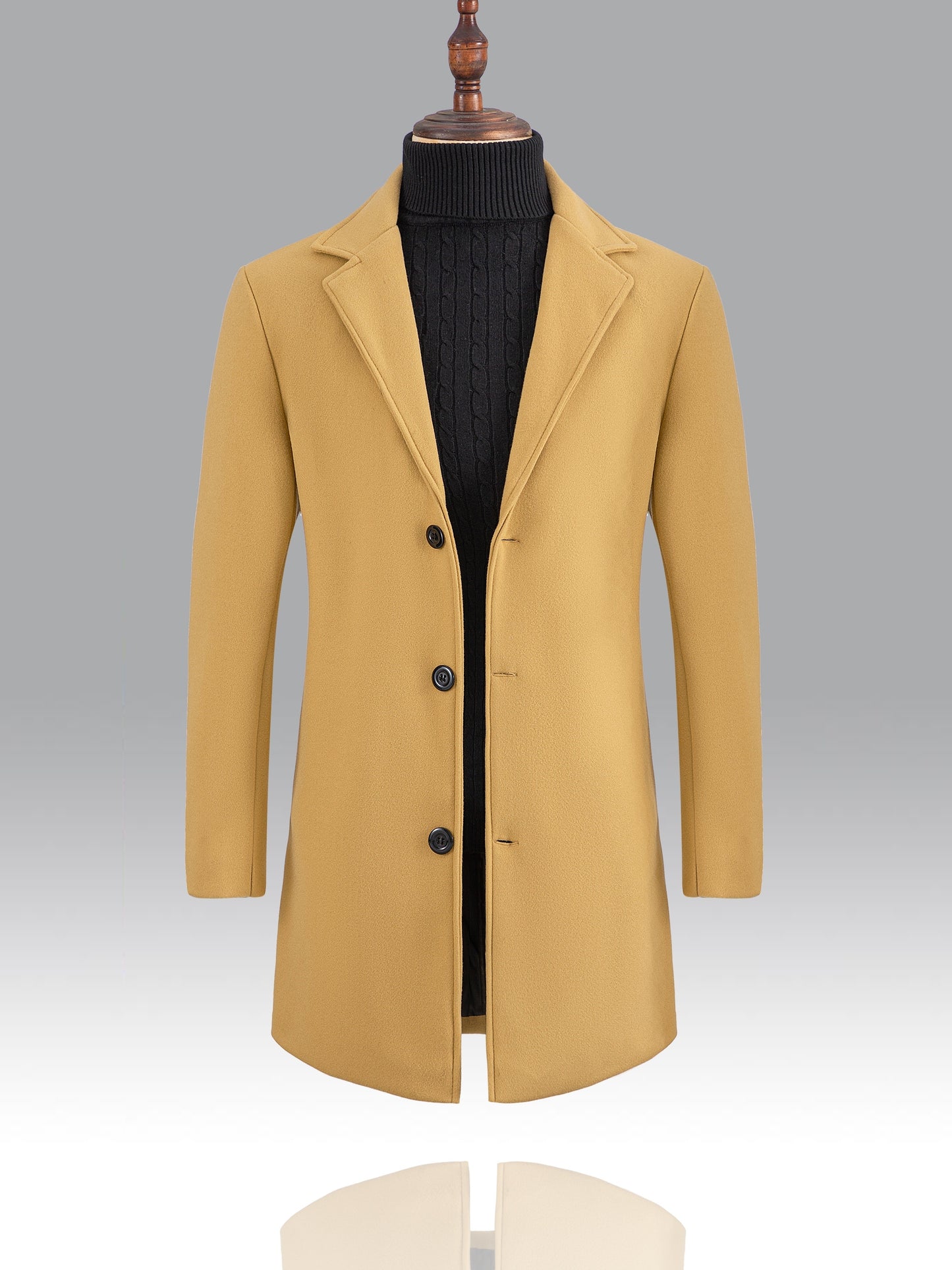 gbolsos  Classic Design Warm Coat, Men's Semi-formal Mid Length Button Up Lapel Coat For Fall Winter Business