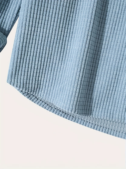 gbolsos  Waffle Pattern Hoodie Shirt Coat For Men Long Sleeve Casual Regular Fit Button Up Hooded Shirts Jacket