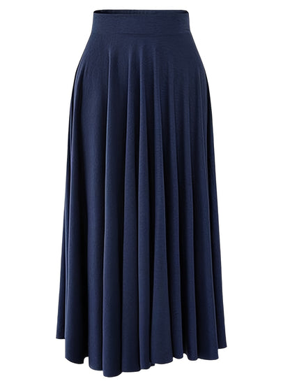 gbolsos  Plus Size Elegant Skirt, Women's Plus Plain Pleated High Rise Stretchy Long Maxi Skirt