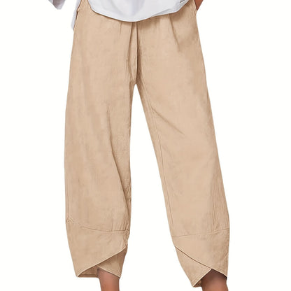 gbolsos  Loose Pocket Pants, Casual Elastic Waist Solid Fashion Comfy Spring & Summer Pants, Women's Clothing