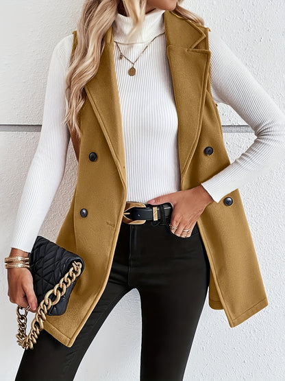 elveswallet  Dual Breasted Front Lapel Vest Jacket, Elegant Sleeveless Outwear For Fall & Winter, Women's Clothing