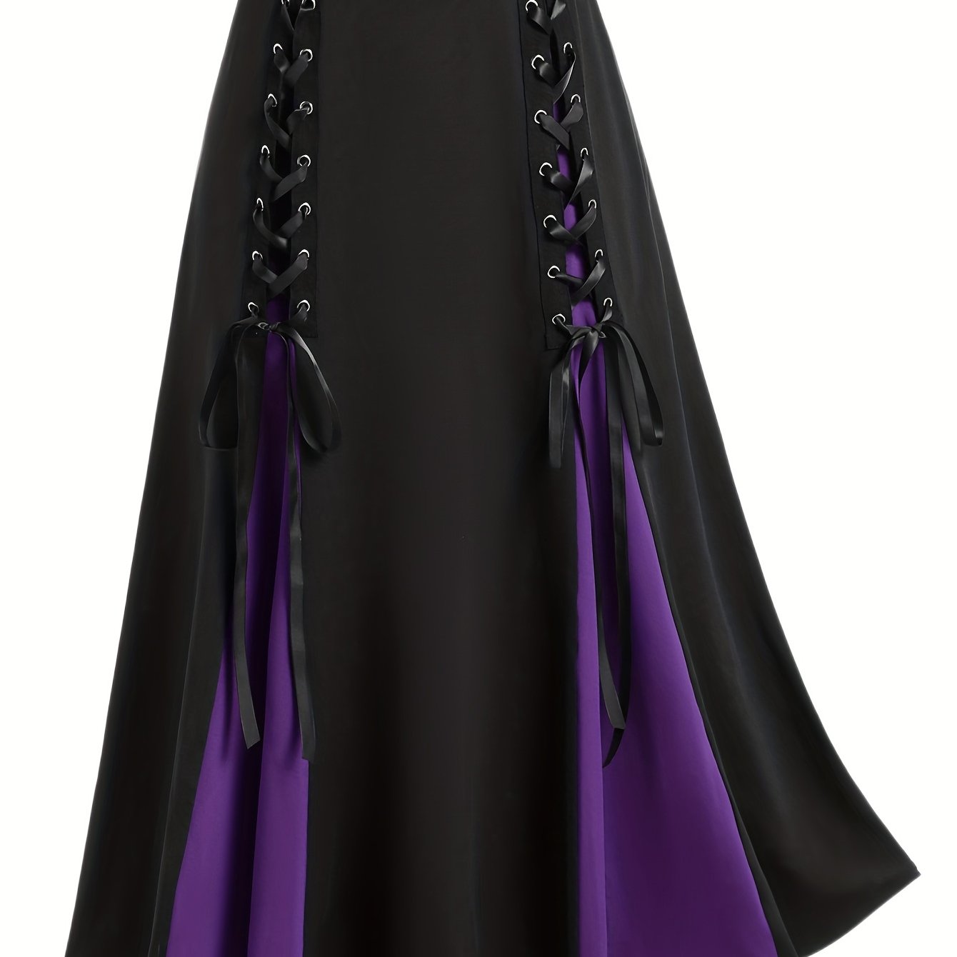 gbolsos  Plus Size Goth Skirt, Women's Plus Colorblock Grommet Lace Up Medium Stretch A-line Skirt