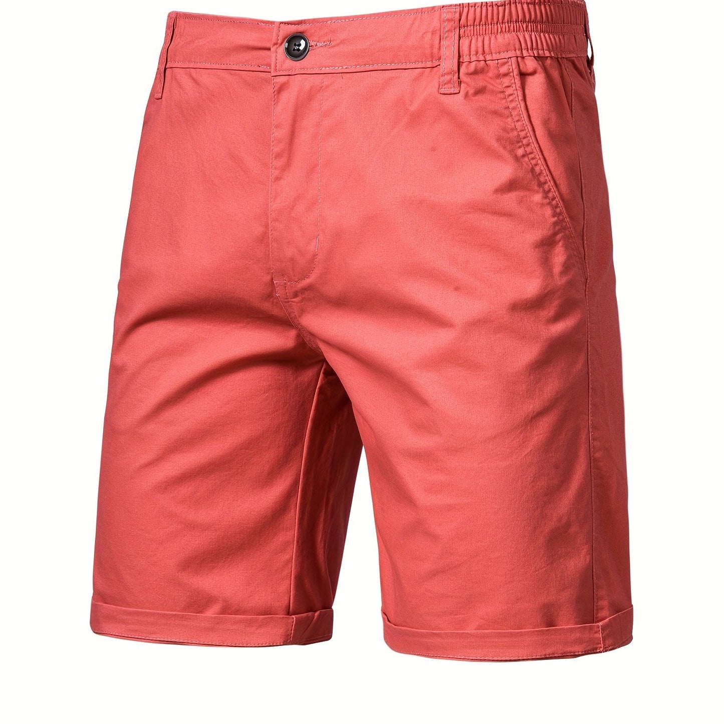 gbolsos   Men's Classic Fit Cotton Twill Flat Front Solid Chino Short With Slant Pockets And Elastic Waist