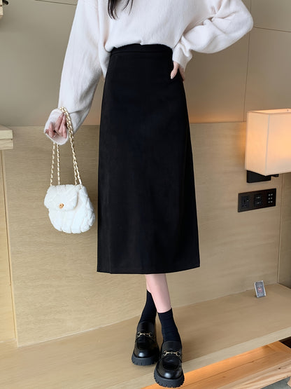 Solid High Waist Split Back Skirt, Vintage A Line Midi Skirt For Spring & Fall, Women's Clothing