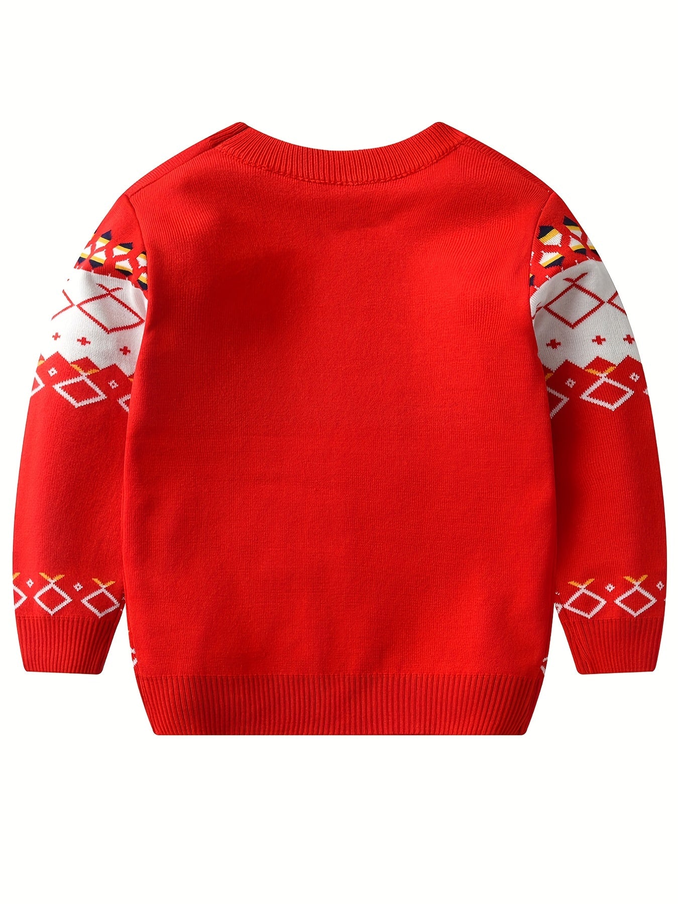 Boys Stylish Geometric Sweater Round Neck Long Sleeve Stretch Warm Knit Pullover Top Kids Clothes Outdoor