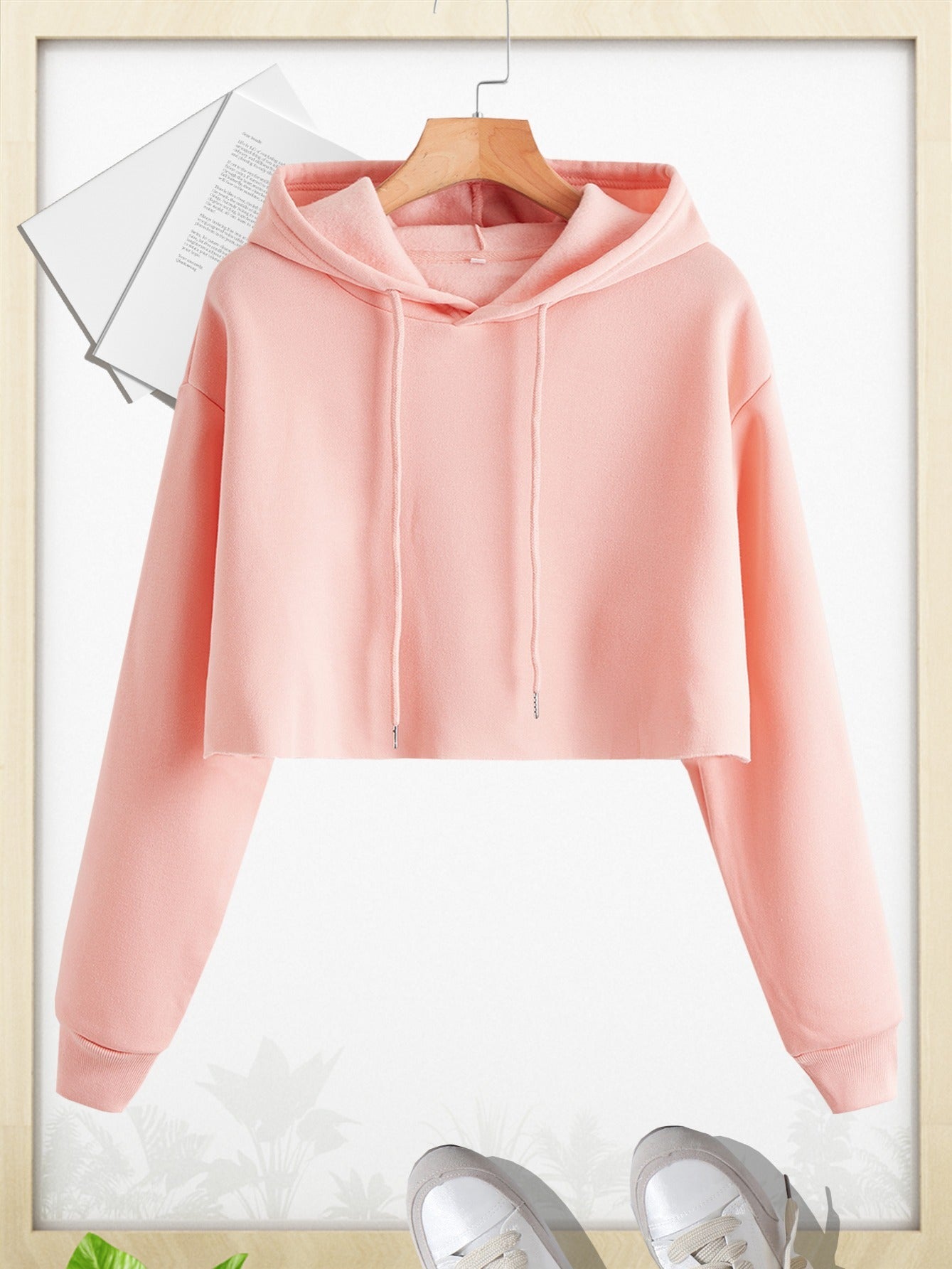 gbolsosWomen Pullover Cropped Hoodies, Long Sleeves Sweatshirts, Casual Basic Hooded Top