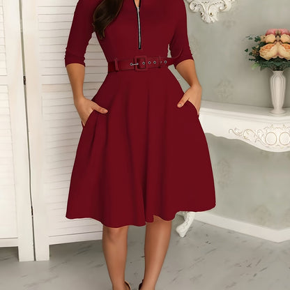 Women's Dresses Solid Crew Neck Zipper Dresses