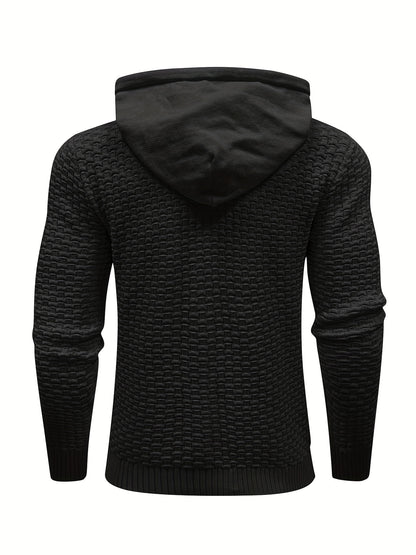 gbolsos  Men's Solid Slim Fit Hooded Sweater For Spring & Autumn, Knit Pullover Sweater, Plus Size