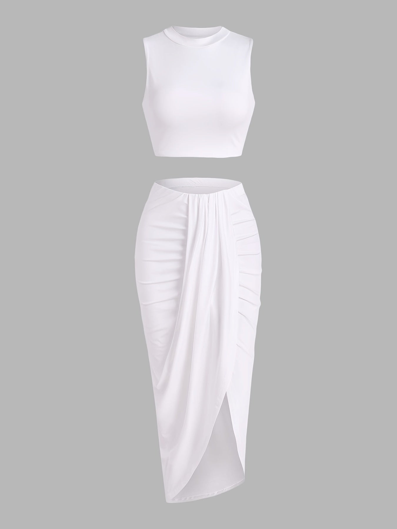 gbolsos  Two-piece Skirt Set, Crop Tank Top & Ruched Split Front Skirt Outfits, Women's Clothing