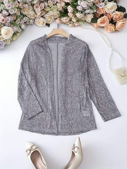 gbolsos  Glitter Sequin Decor Open Front Blazer, Casual Lapel Long Sleeve Blazer, Women's Clothing