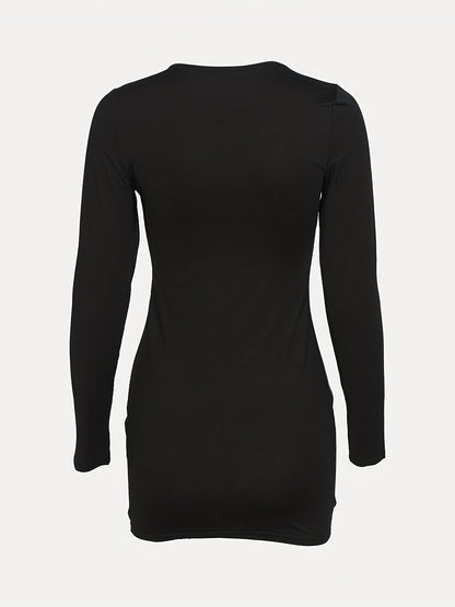 Body Shape Print Dress, Sexy Crew Neck Long Sleeve Slim Dress, Women's Clothing