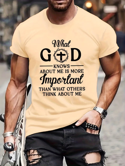 gbolsos  'What God Knows About Me' Print T Shirt, Tees For Men, Casual Short Sleeve Tshirt For Summer Spring Fall, Tops As Gifts