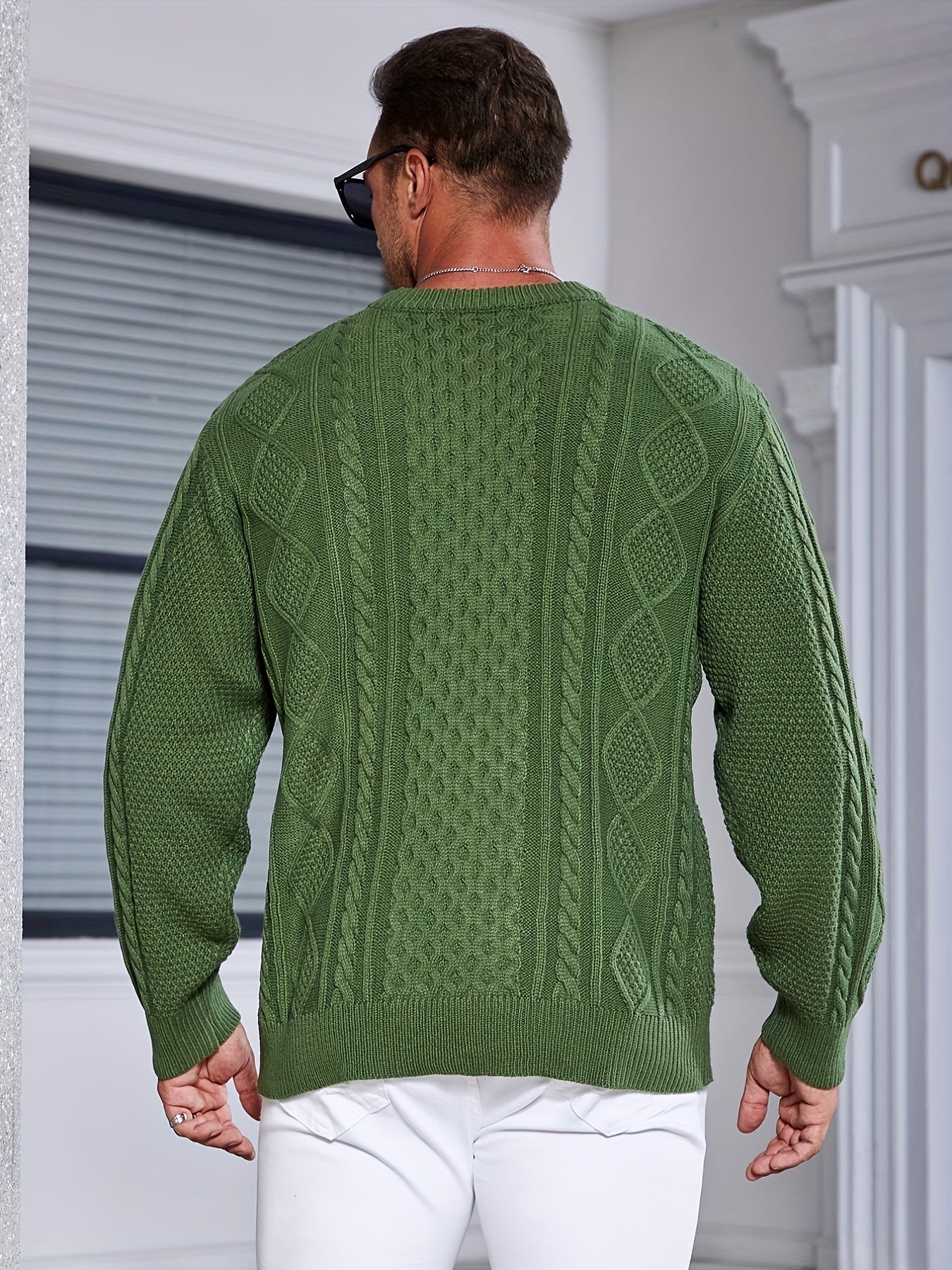 gbolsos  Men's Knit Argyle Sweater, Fashion Pullover Long-sleeved Sweater For Spring & Autumn, Plus Size