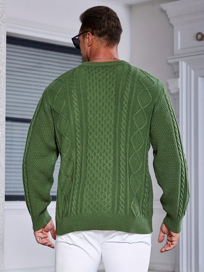 gbolsos  Men's Knit Argyle Sweater, Fashion Pullover Long-sleeved Sweater For Spring & Autumn, Plus Size