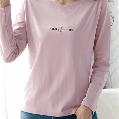 gbolsos Letter Print Crew Neck T-shirt, Casual Long Sleeve T-Shirt For Spring & Summer, Women's Clothing