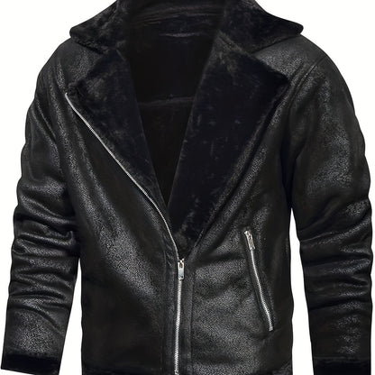 gbolsos  Men's Pu Jacket, Chic Faux Leather Jacket For Fall Winter