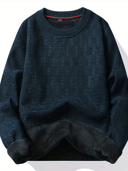 gbolsos  All Match Knitted Sweater, Men's Casual Warm Slightly Stretch Crew Neck Pullover Sweater For Men Fall Winter