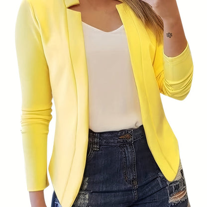 gbolsos  Long Sleeve Open Front Jacket, Solid Outwear For Business, Every Day, Women's Clothing
