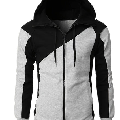 gbolsos  Men's Casual Color Block Zip Up Jacket With Hood, Varsity Jackets