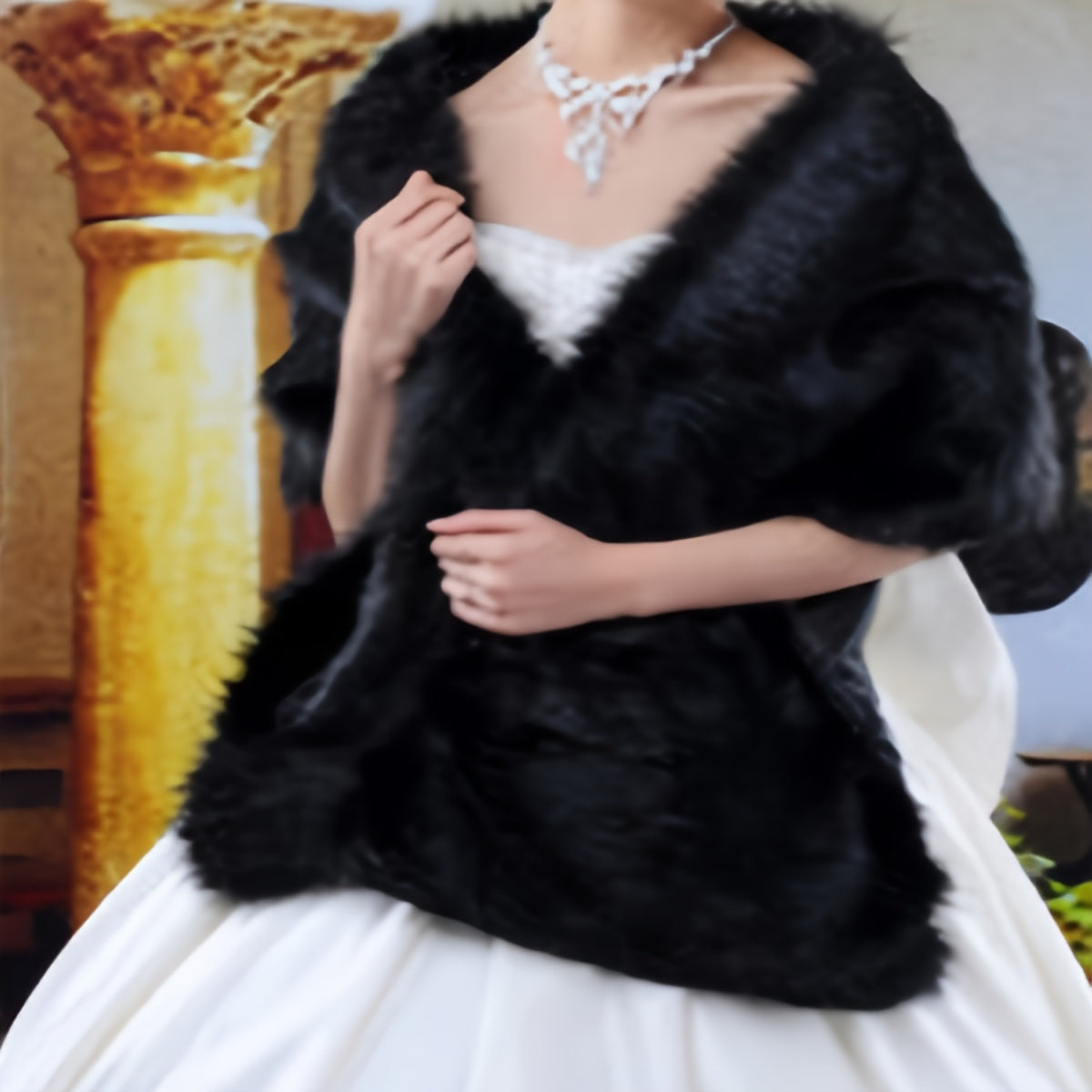 Simple Solid Color Plush Shawl Elegant Faux Fur Soft Cozy Cape Bridal Wedding Dress Cheongsam Matching Fuzzy Shawl