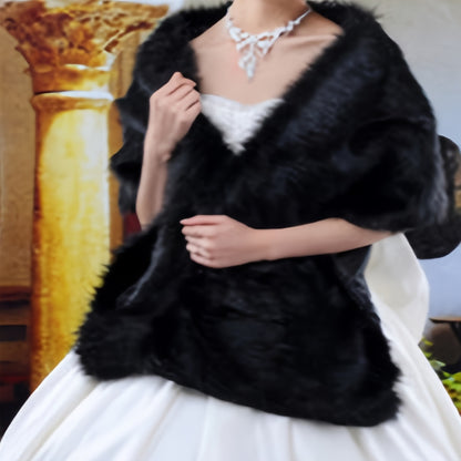 Simple Solid Color Plush Shawl Elegant Faux Fur Soft Cozy Cape Bridal Wedding Dress Cheongsam Matching Fuzzy Shawl