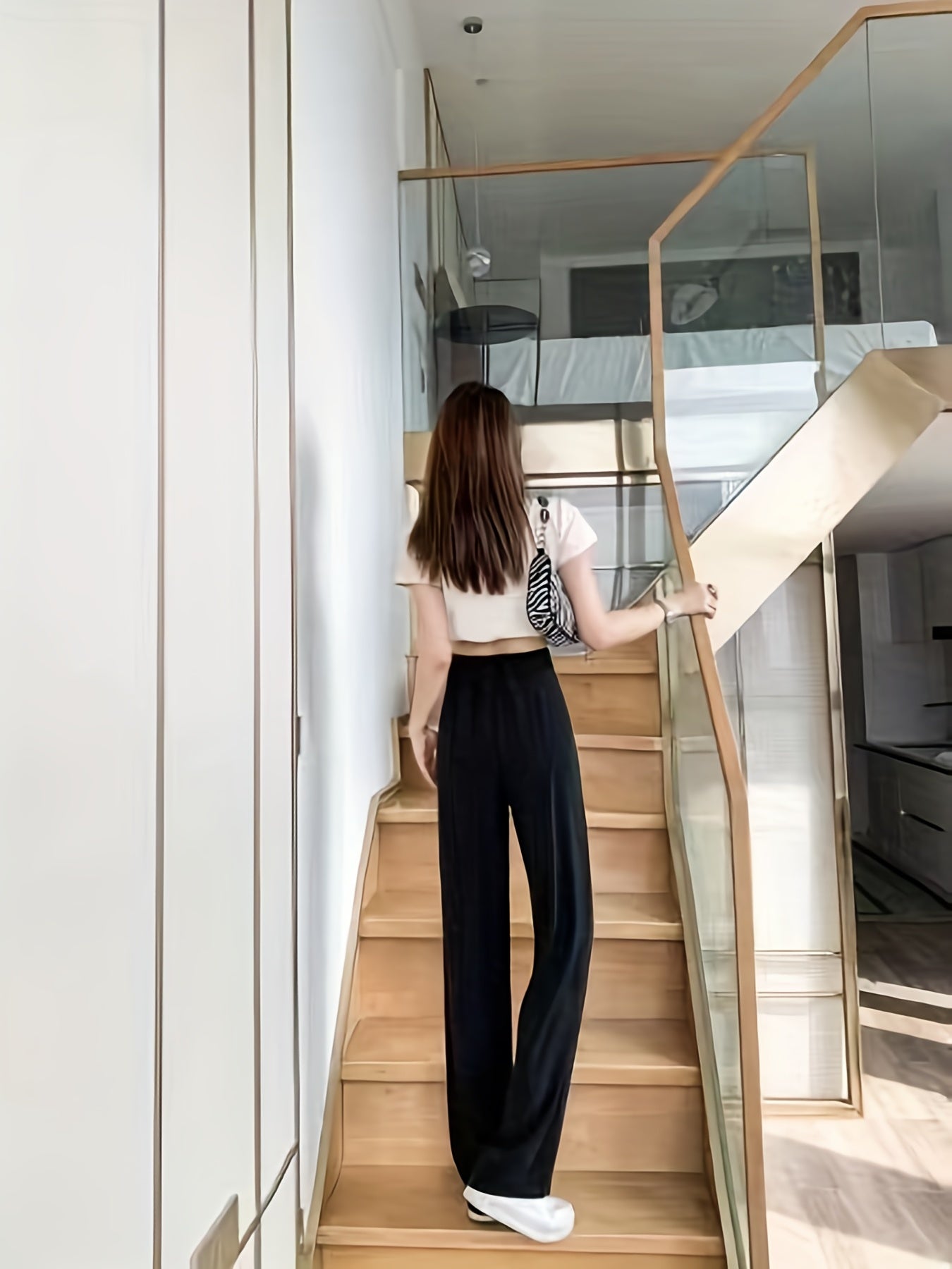 gbolsos Tucked Solid Pants, Elegant High Waist Straight Leg Long Length Pants, Women's Clothing