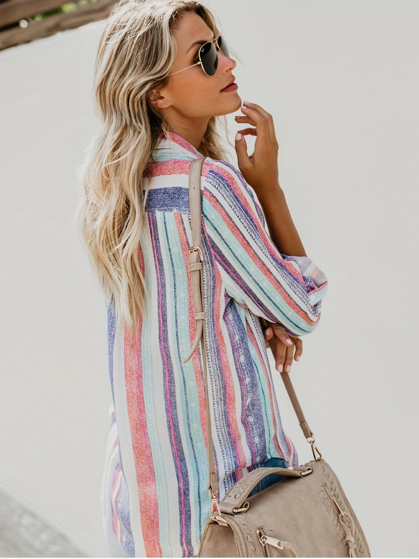 gbolsos  Casual Striped Shirt, Button Up Top For Spring & Fall, Women's Clothing