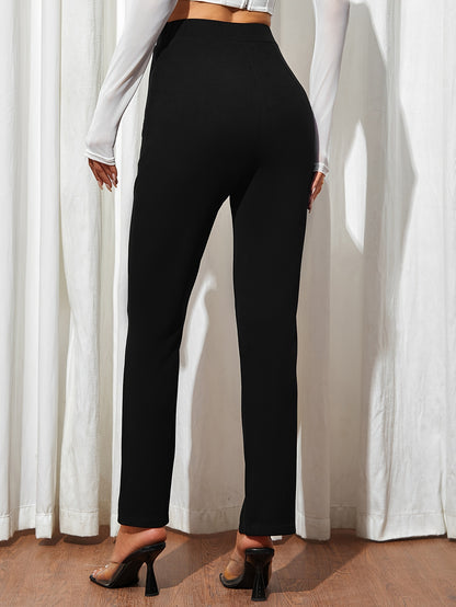 gbolsos  Solid Slim Slit Hem Pants, Elegant Pants For Spring & Fall, Women's Clothing