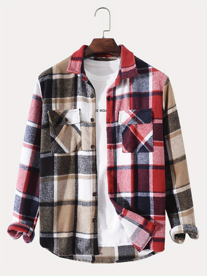 gbolsos  Men's Classic Plaid Shirt Top Turn-Down Collar Long Sleeve Closure Regular Fit Male Casual Shirt For Daily