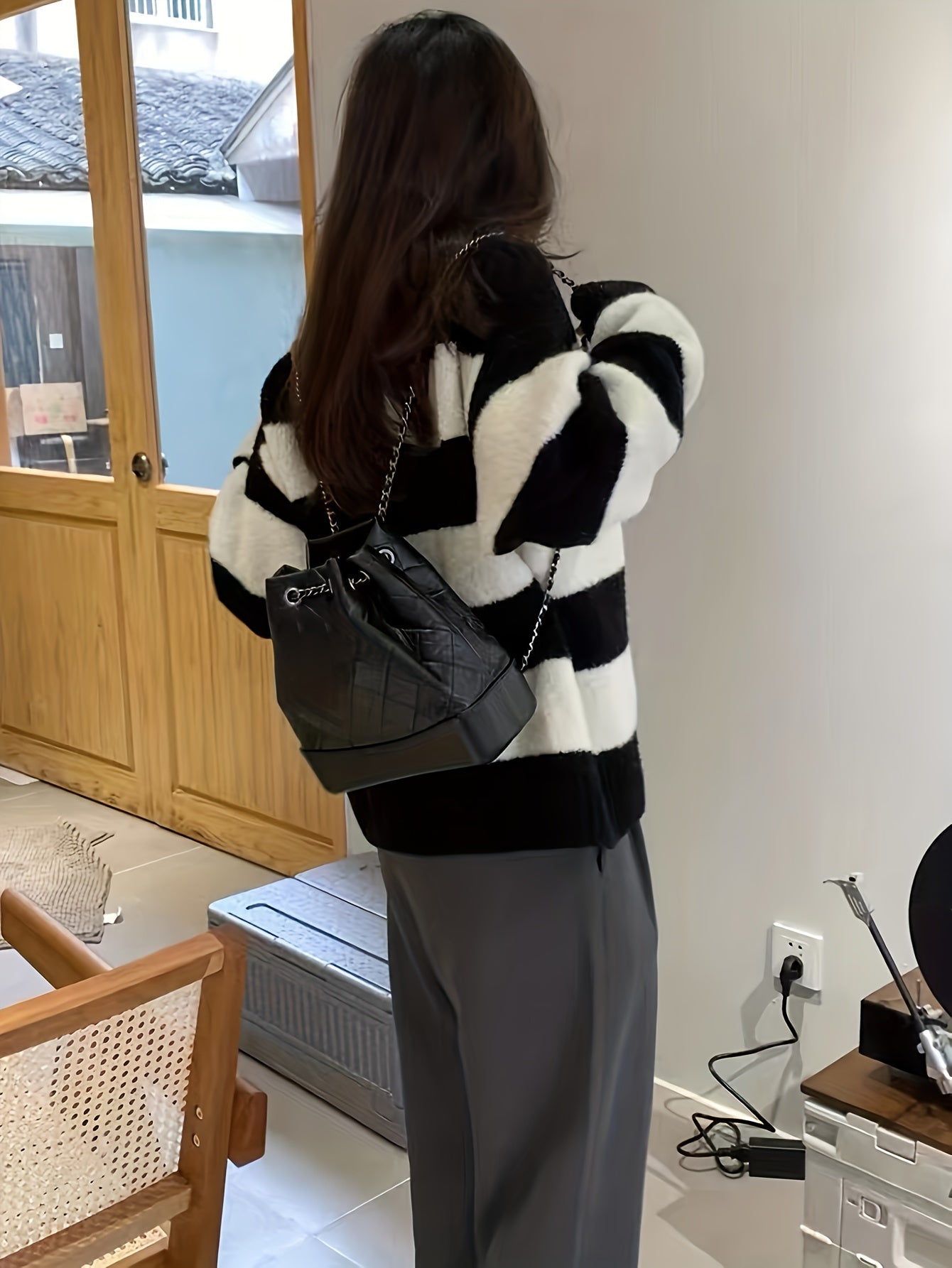 gbolsos  Striped Crew Neck Pullover Sweater, Casual Long Sleeve Loose Cozy Sweater, Women's Clothing
