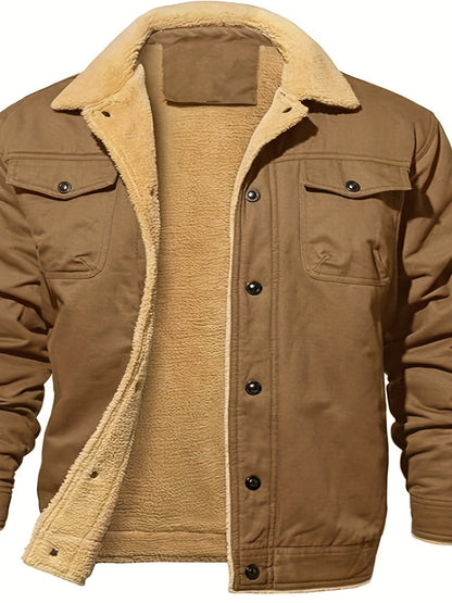 gbolsos  Men's Warm Fleece Cargo Jacket For Fall Winter, Casual Warm Thick Coat For Outdoor Activities