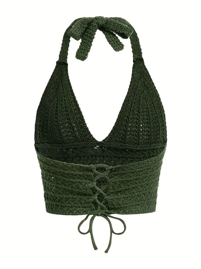 gbolsos   Y2K Crop Sweater Bralette, Halter Neck Casual Sweater, Women's Clothing