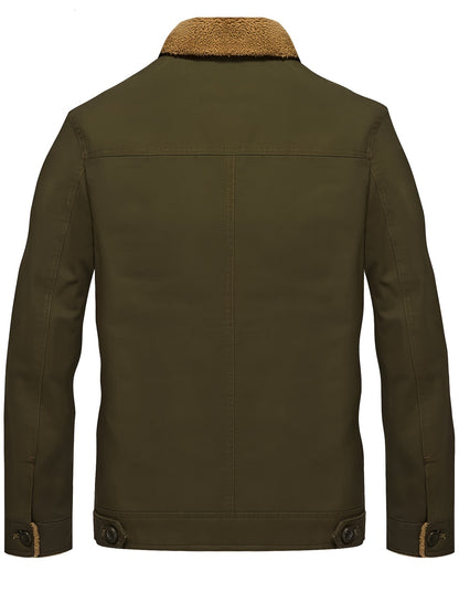 gbolsos  Men's Warm Fleece Cotton Jacket For Fall Winter, Casual Lapel Biker Jacket Coat