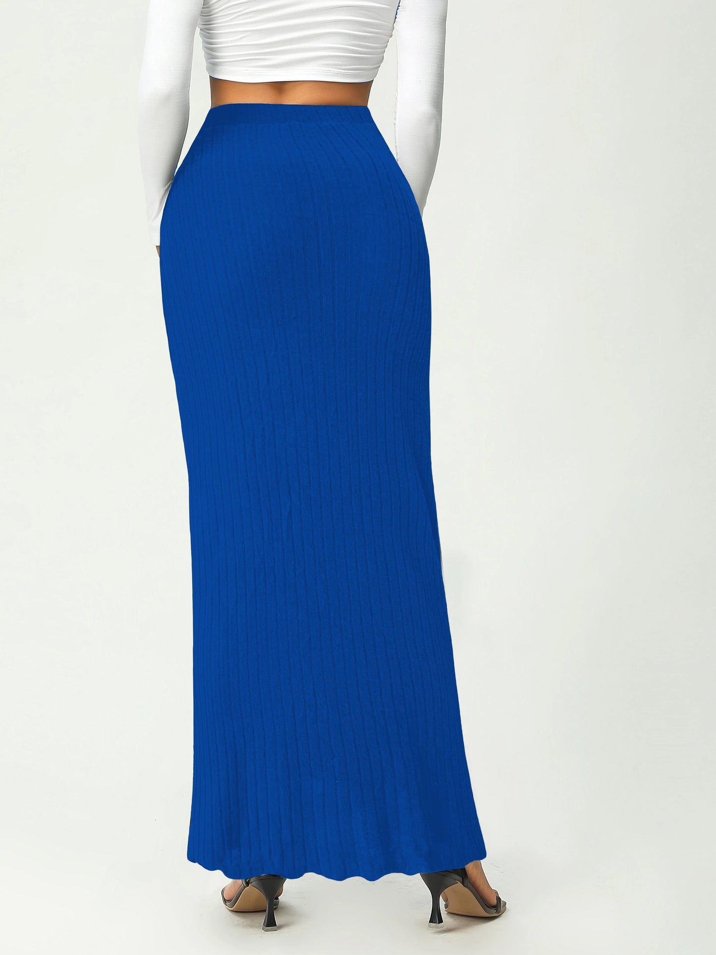 Solid Scallop Trim High Waist Skirt, Elegant Long Length Skirt For Spring & Fall, Women's Clothing