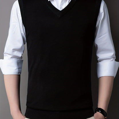 gbolsos Casual Knitted Pullover, V-neck Sleeveless Thermal Jacket, Wool Vest, Men's Tank Top  For Autumn And Winter