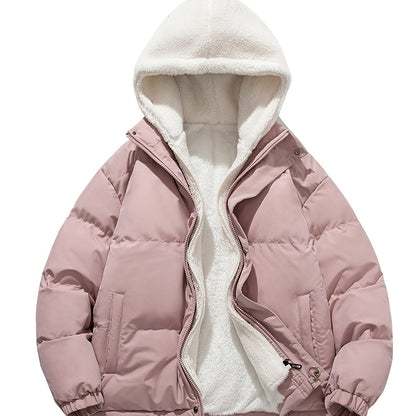 gbolsos  Warm Fleece Hooded Winter Jacket, Men's Casual Cotton Padded Coat For Fall Winter