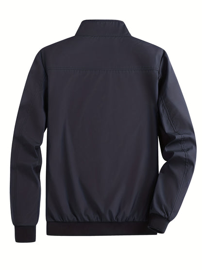 gbolsos  Men's Solid Color Zip-Up Stand Collar Jacket, Casual Loose Windbreaker Jacket For Sports Outdoors, Running