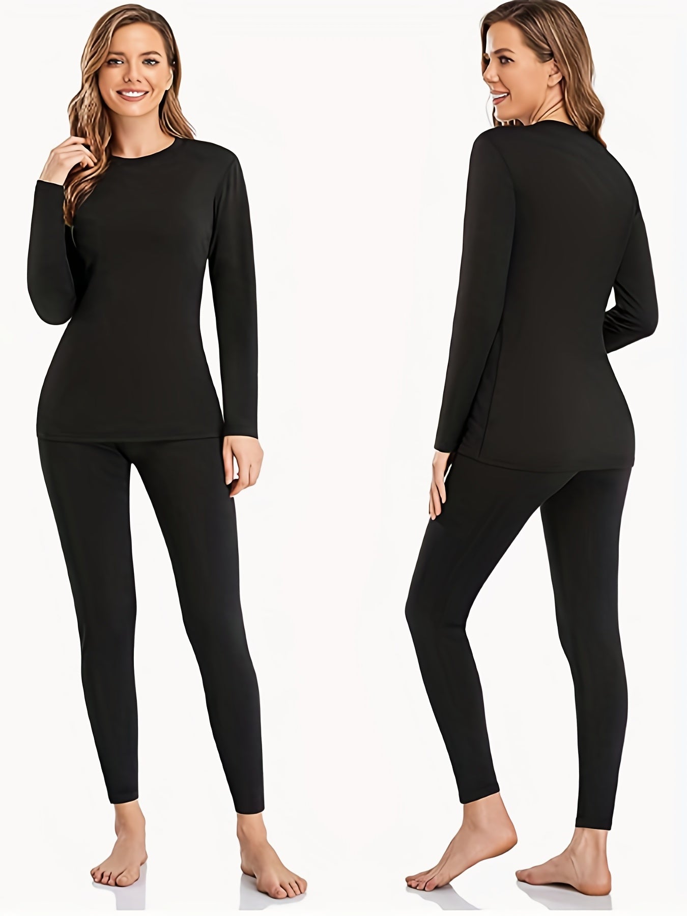 gbolsos  Thermal Underwear Set For Women Long Johns With Fleece Lined Long Sleeves Base Layer Set Top Bottom